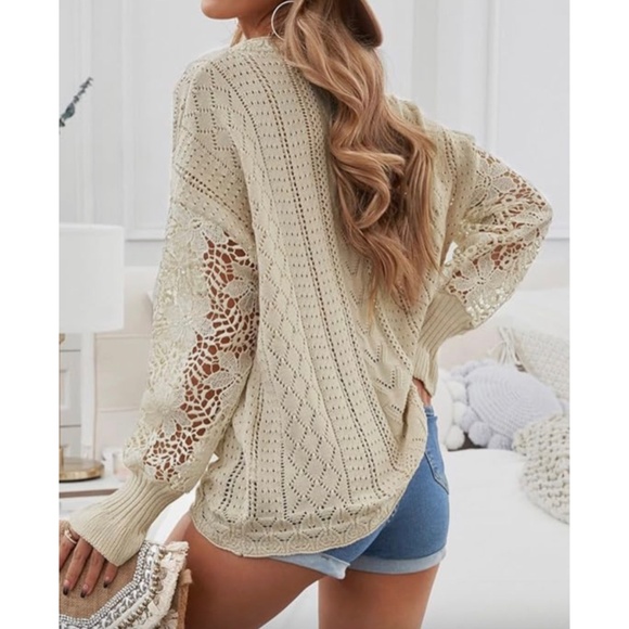AlvaQ Women’s Cream Crochet Lace Sweater (Size XL) - Picture 6 of 9